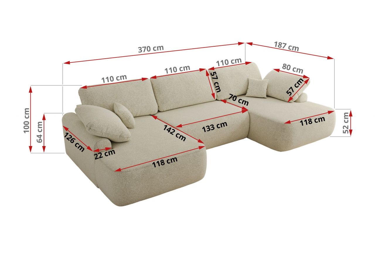 Narożnik CUBO U -  kremowy, struktura