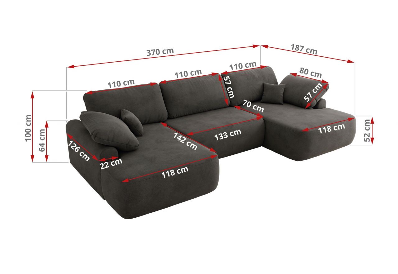 Narożnik CUBO U -  ciemnoszary, welwet