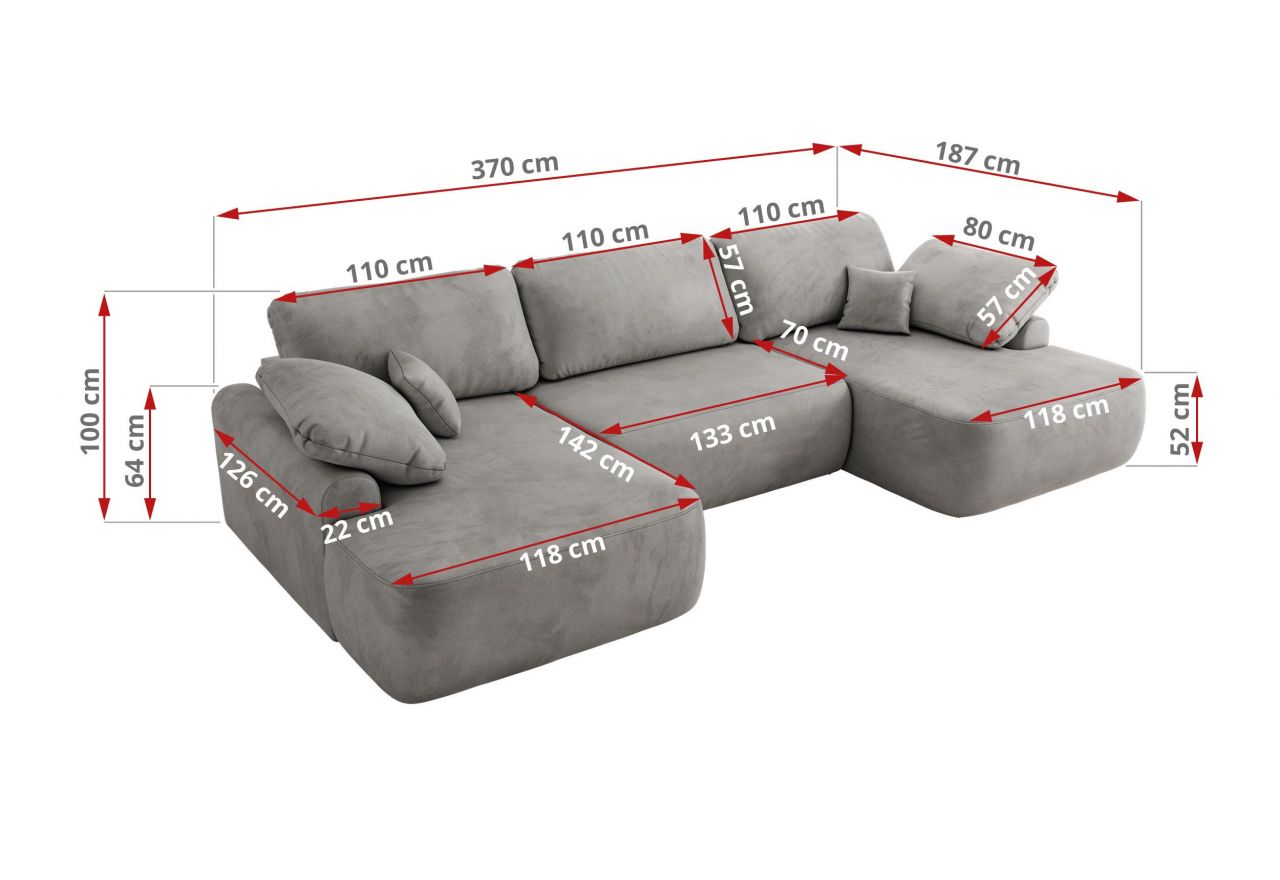 Narożnik CUBO U -  jasnoszary, welwet