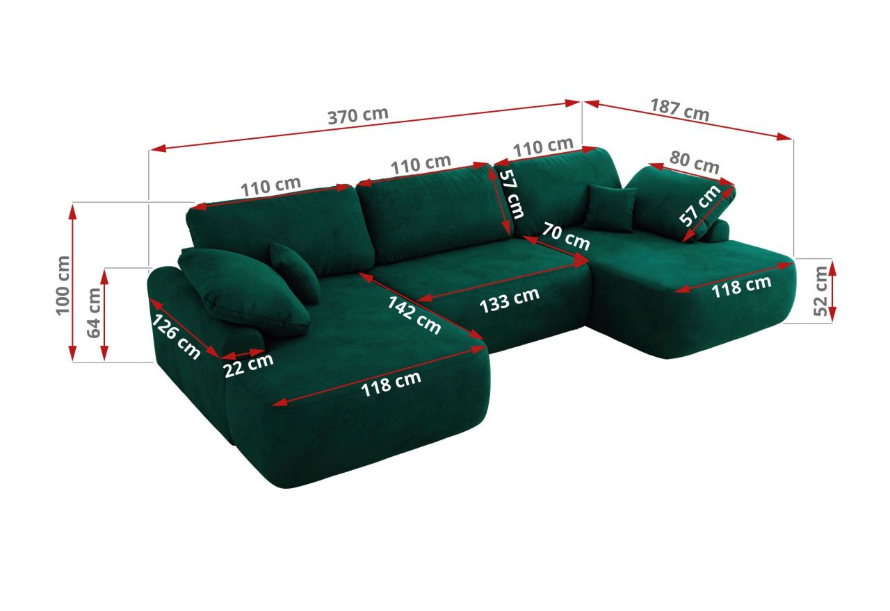 Narożnik CUBO U -  ciemnozielony, welwet