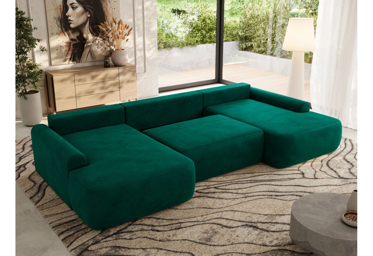 Narożnik CUBO U -  ciemnozielony, welwet