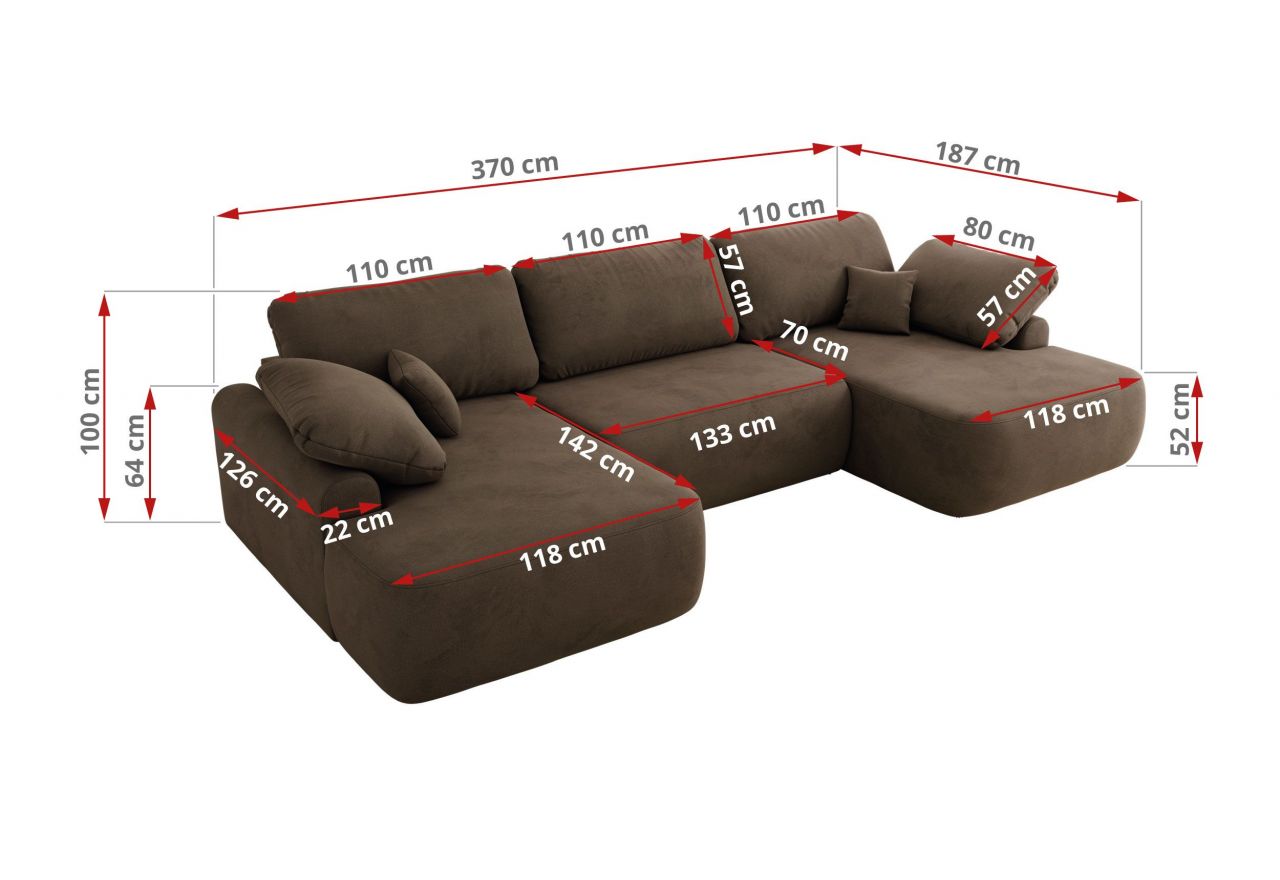 Narożnik CUBO U -  brązowy, welwet