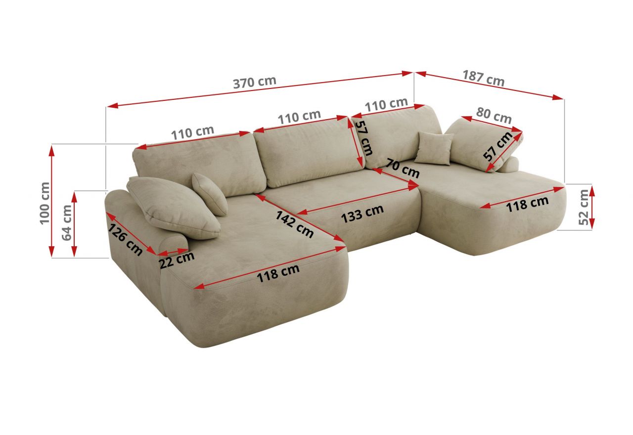 Narożnik CUBO U -  beżowy, welwet