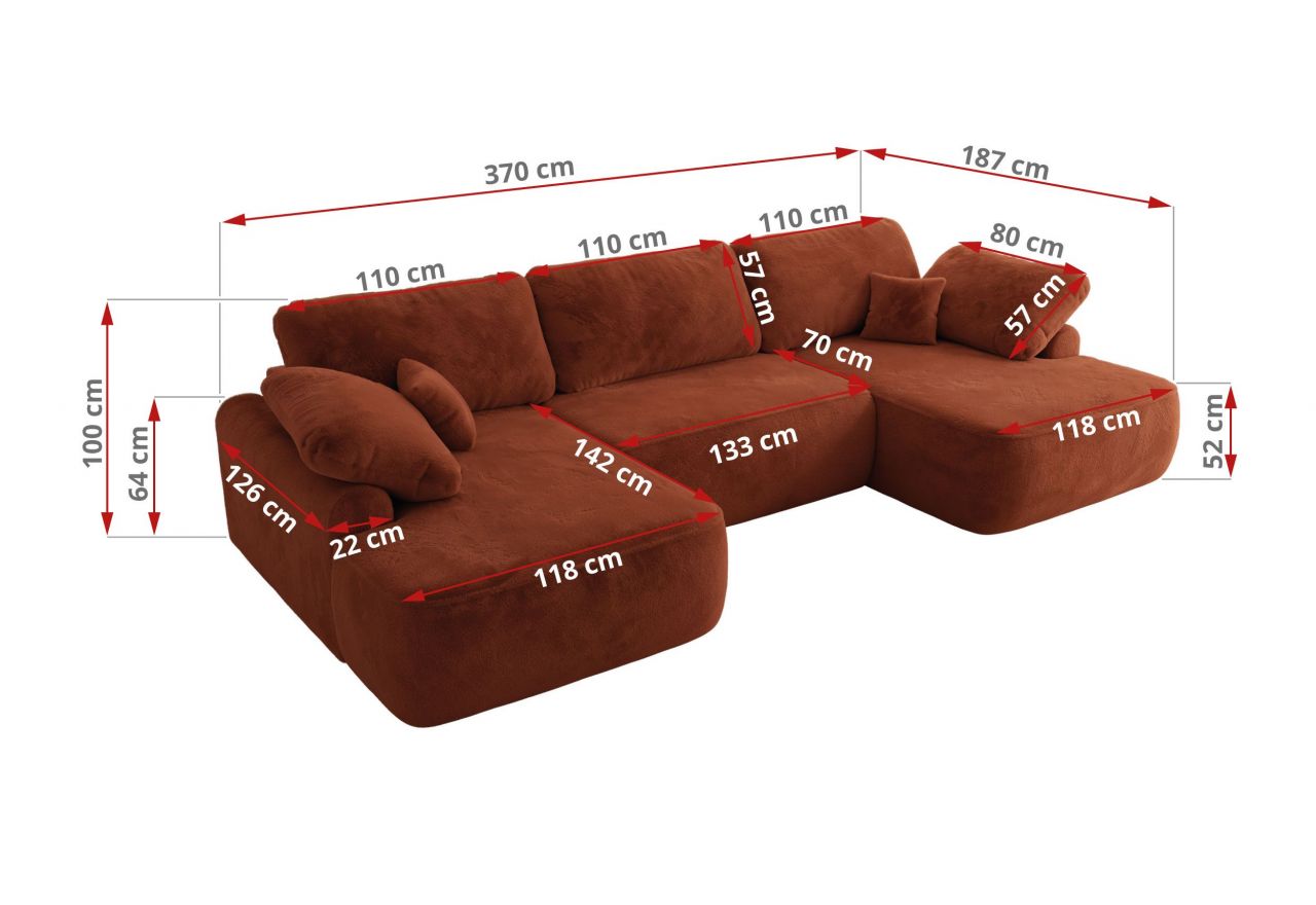 Narożnik CUBO U -  pomarańczowy, plusz