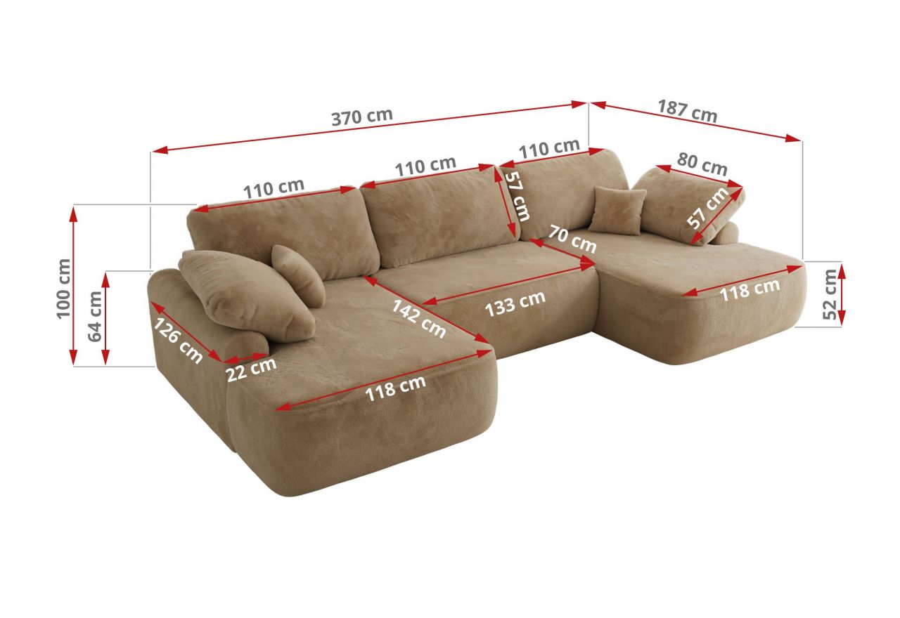 Narożnik CUBO U -  beżowy, plusz