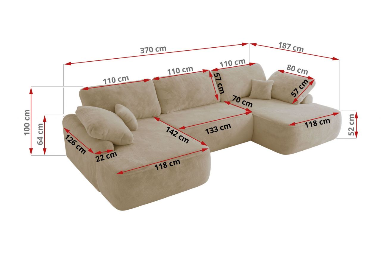 Narożnik CUBO U -  kremowy, plusz