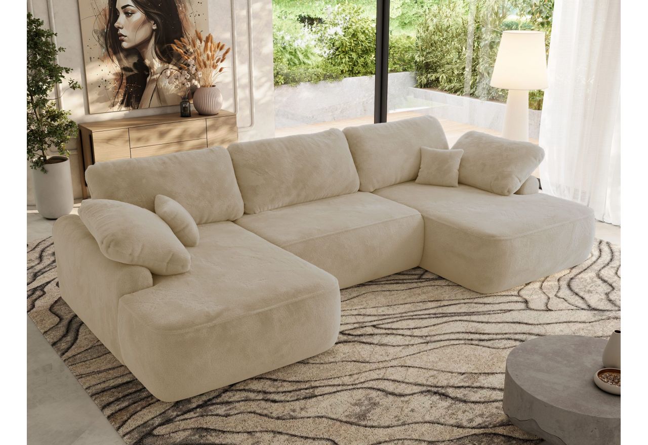 Narożnik CUBO U -  kremowy, plusz