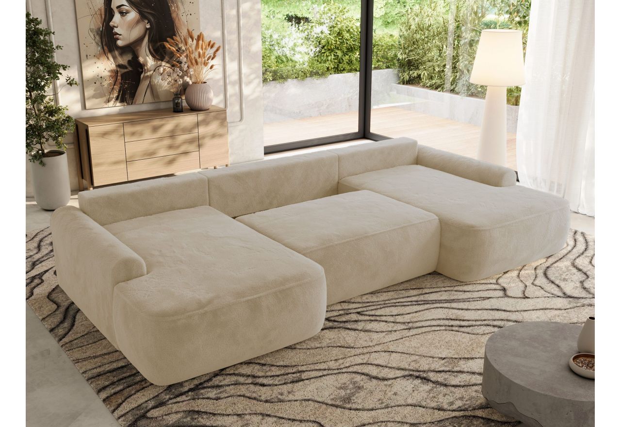 Narożnik CUBO U -  kremowy, plusz