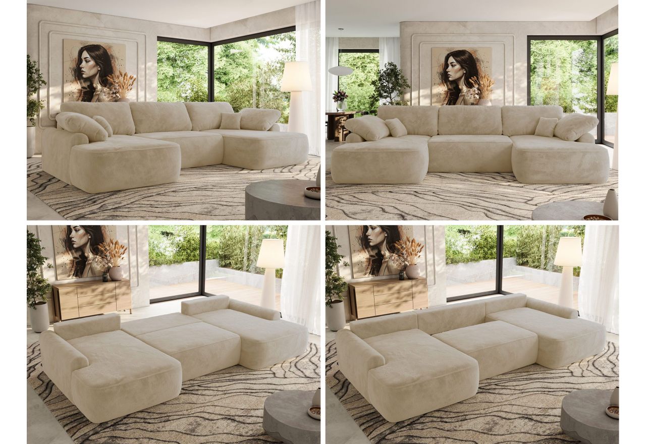 Narożnik CUBO U -  kremowy, plusz