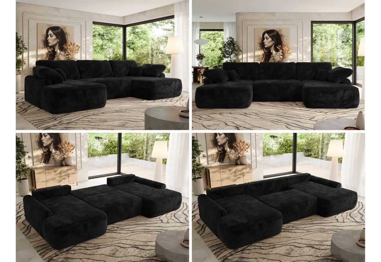 Narożnik CUBO U -  czarny, plusz