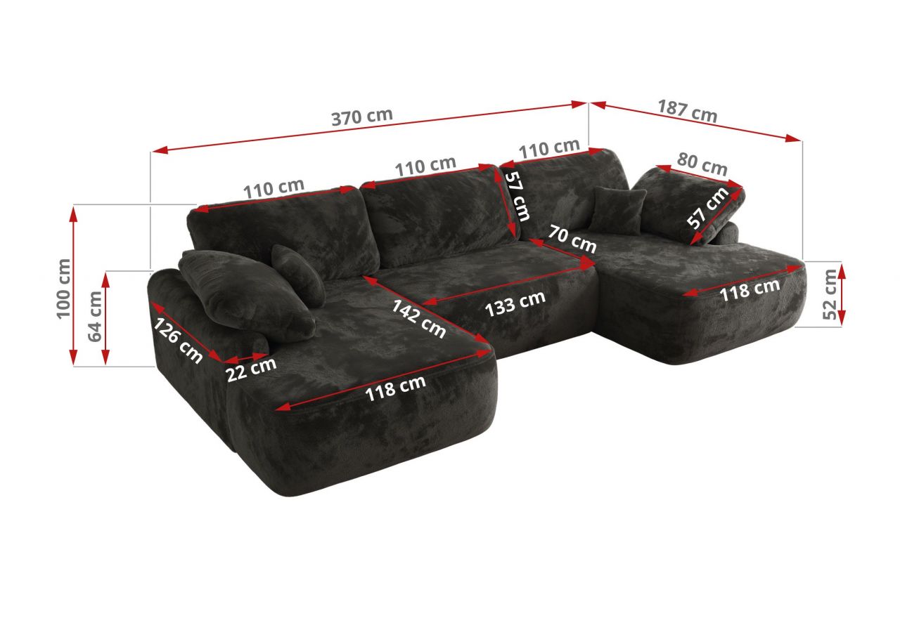 Narożnik CUBO U -  ciemnoszary, plusz