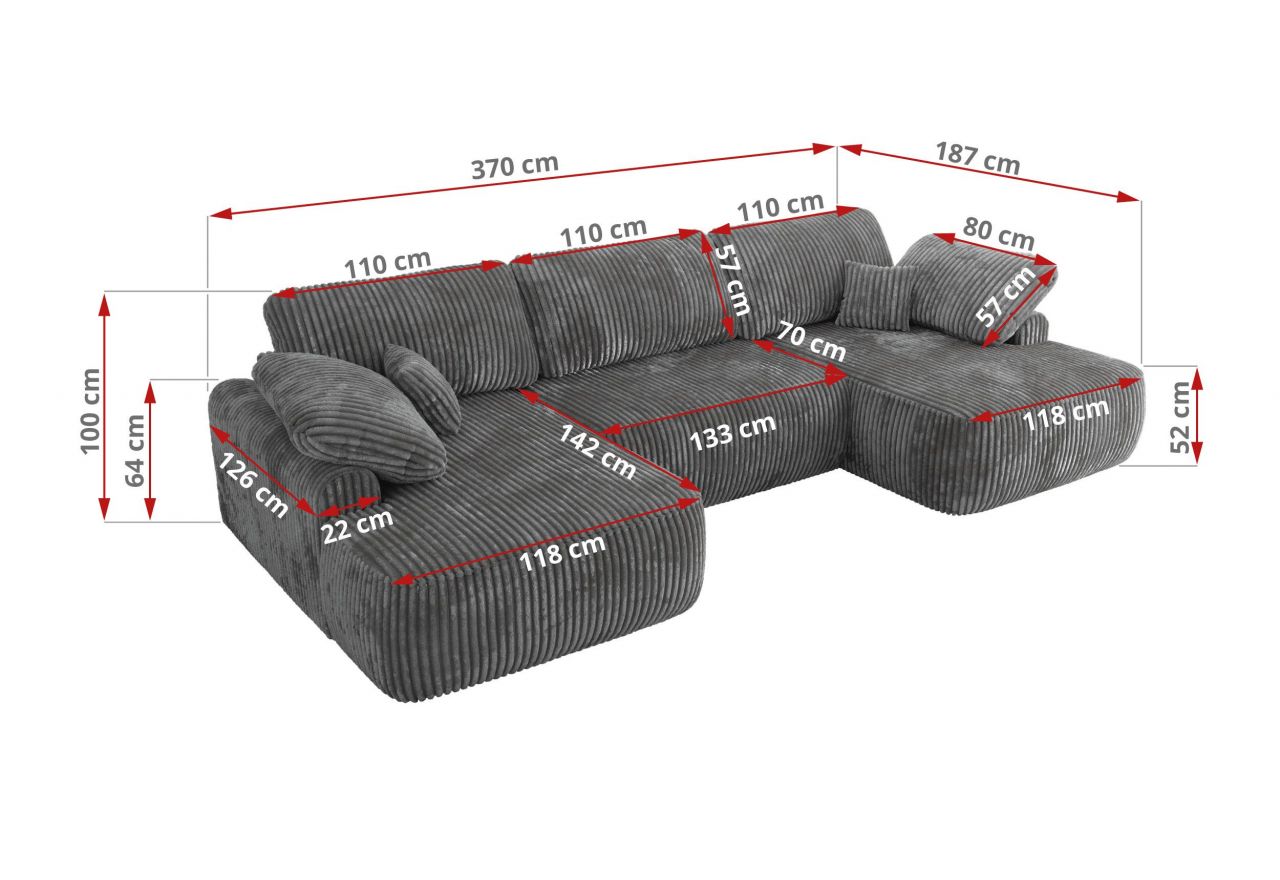 Narożnik CUBO U -  szary, sztruks