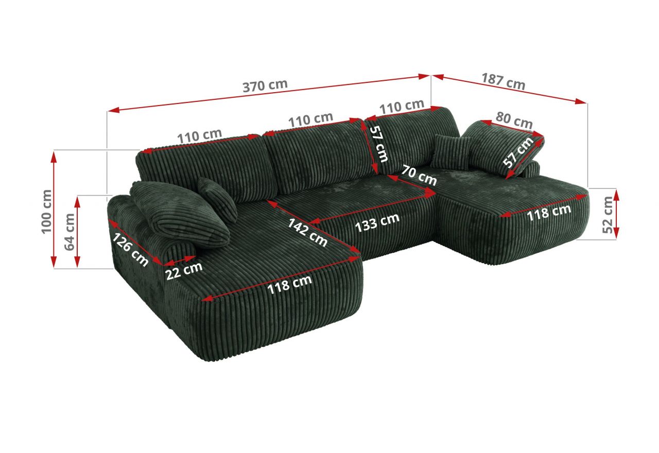 Narożnik CUBO U -  ciemnozielony, sztruks