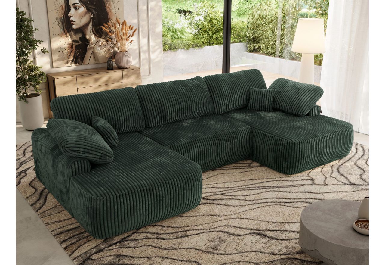 Narożnik CUBO U -  ciemnozielony, sztruks