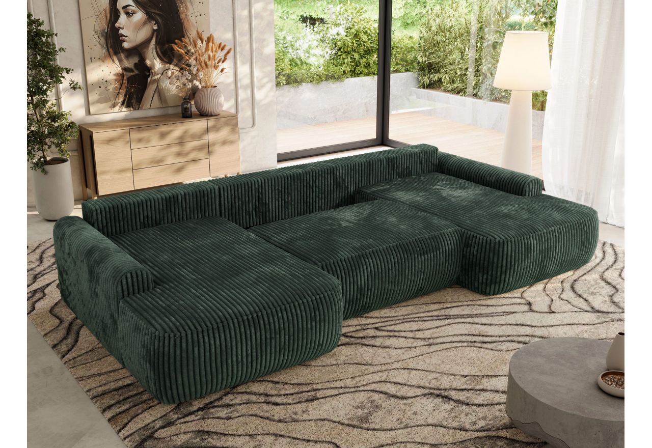 Narożnik CUBO U -  ciemnozielony, sztruks