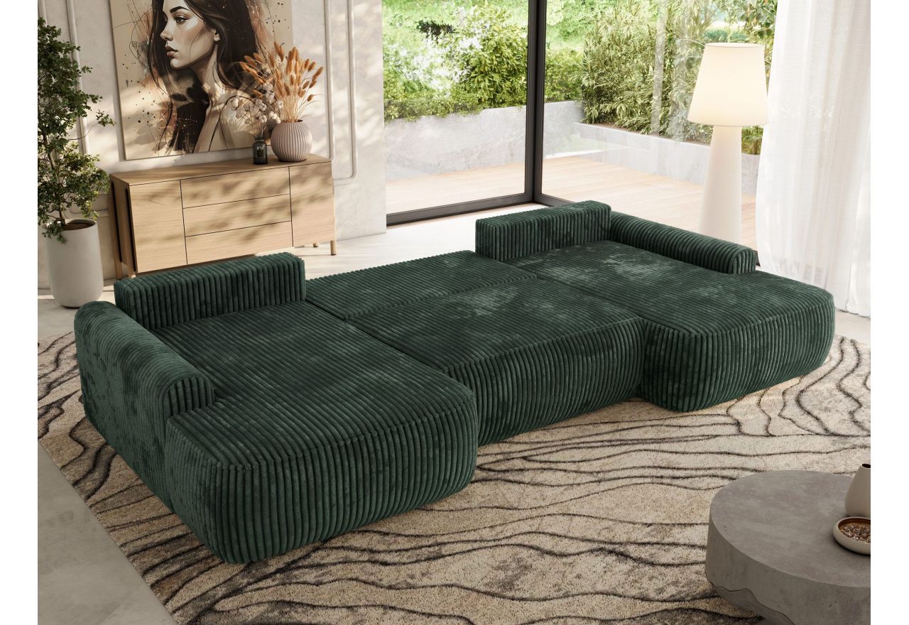 Narożnik CUBO U -  ciemnozielony, sztruks