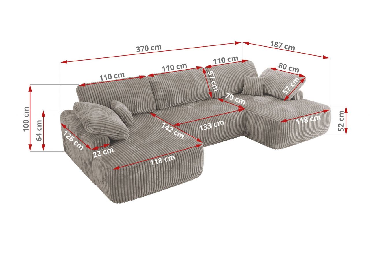 Narożnik CUBO U -  jasnobrązowy, sztruks