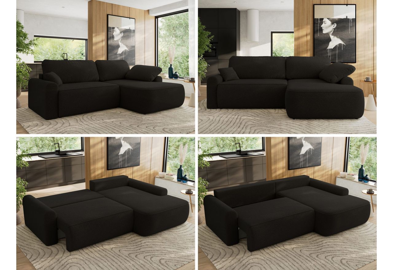 Narożnik CUBO L - strona prawa - czarny, boucle