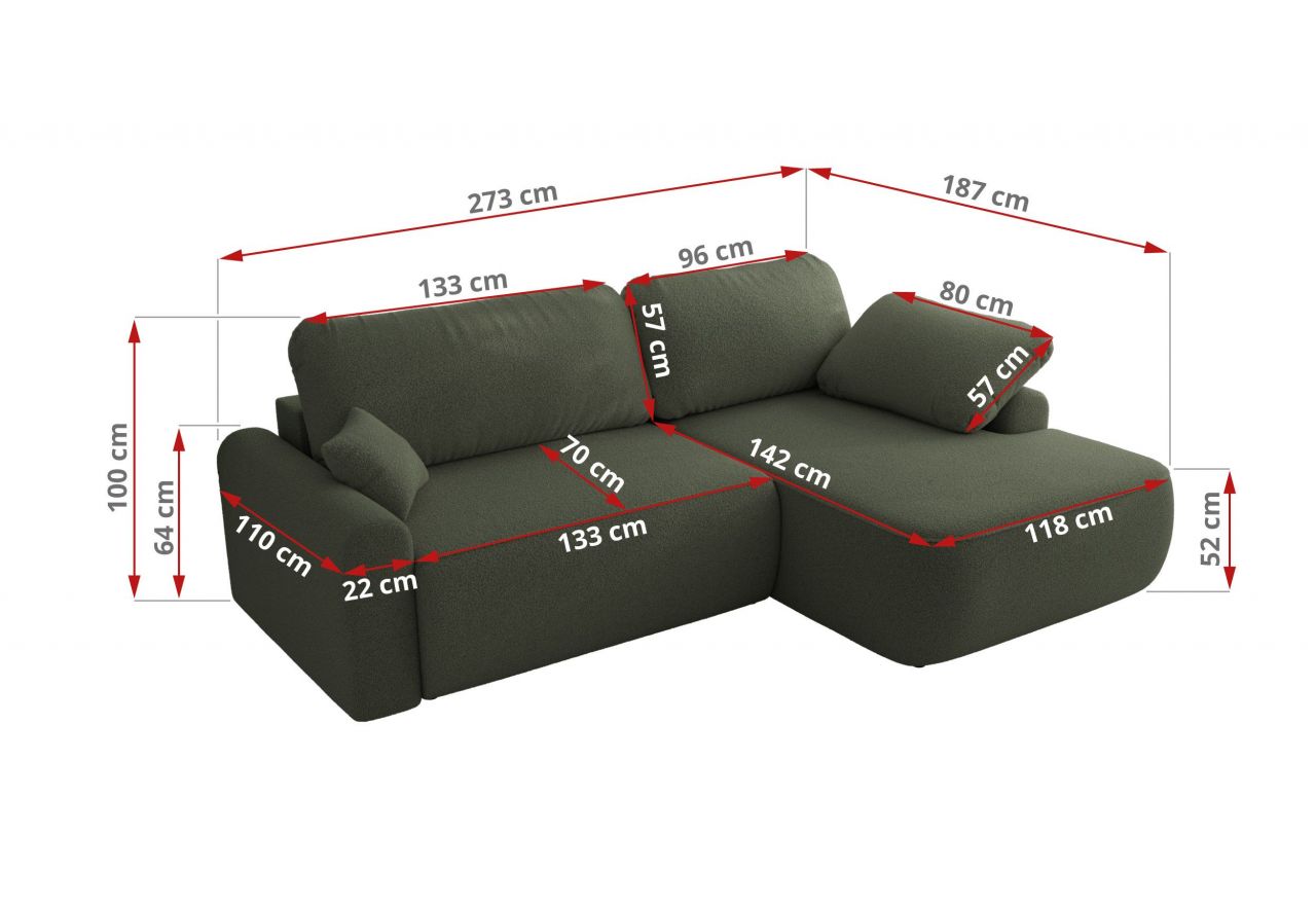 Narożnik CUBO L - strona prawa - ciemnozielony, boucle