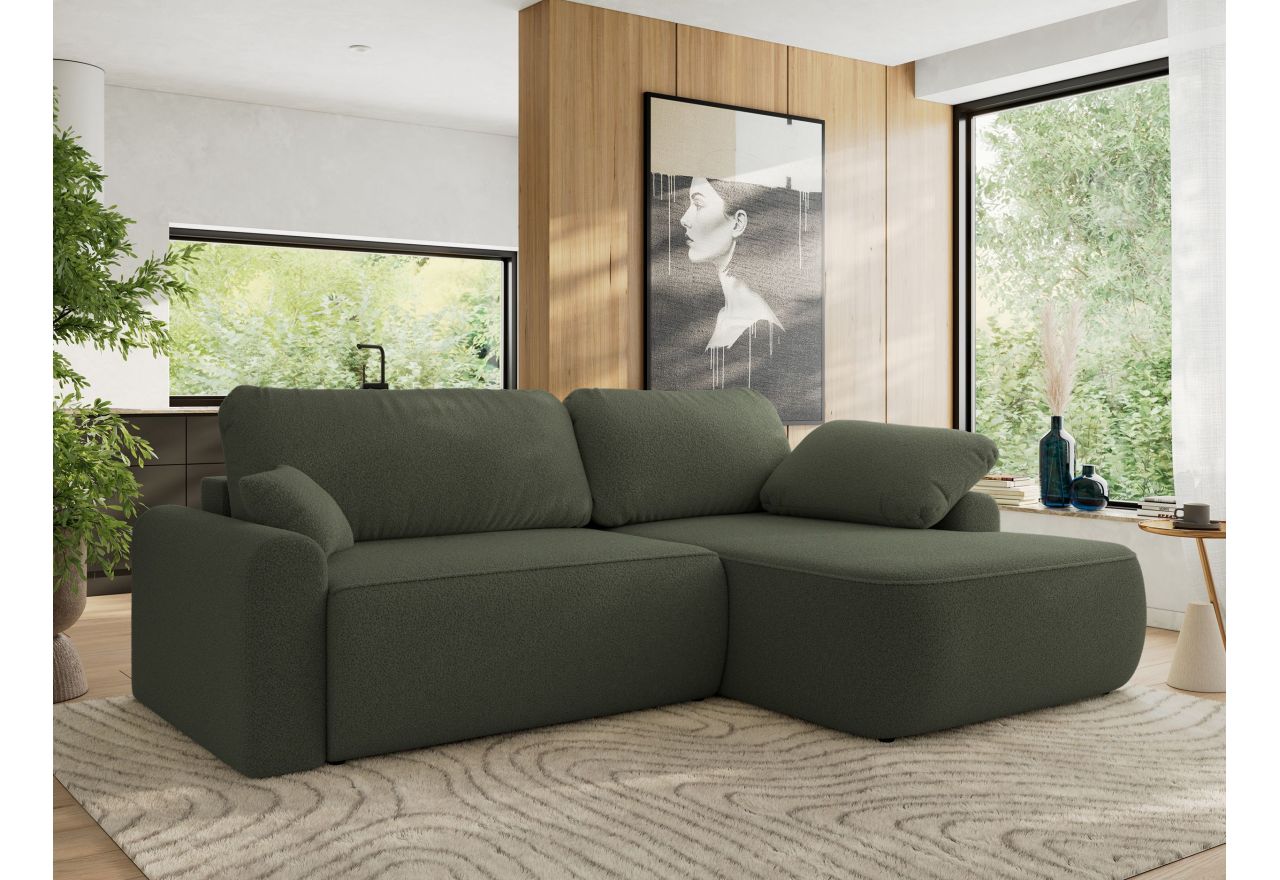 Narożnik CUBO L - strona prawa - ciemnozielony, boucle