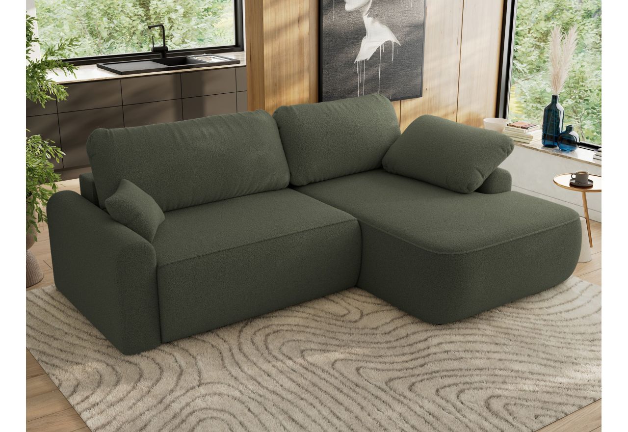 Narożnik CUBO L - strona prawa - ciemnozielony, boucle