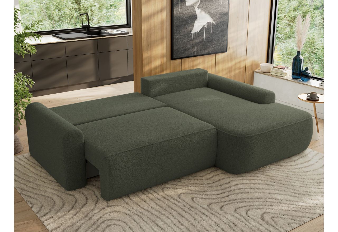 Narożnik CUBO L - strona prawa - ciemnozielony, boucle