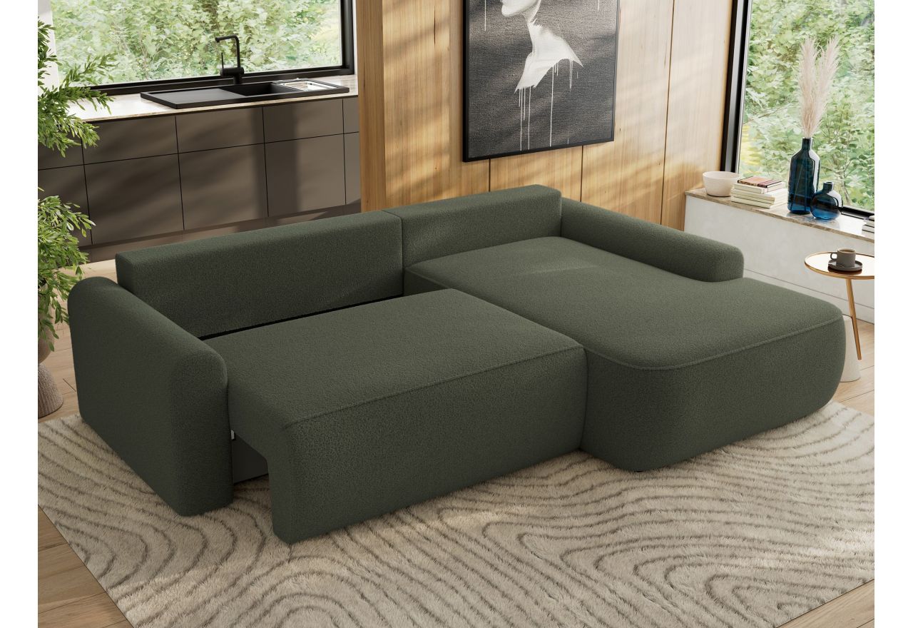 Narożnik CUBO L - strona prawa - ciemnozielony, boucle