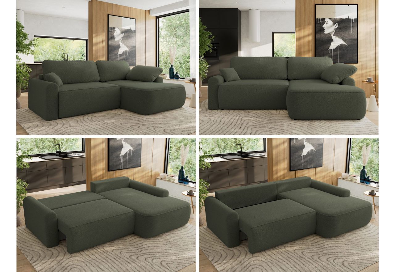 Narożnik CUBO L - strona prawa - ciemnozielony, boucle