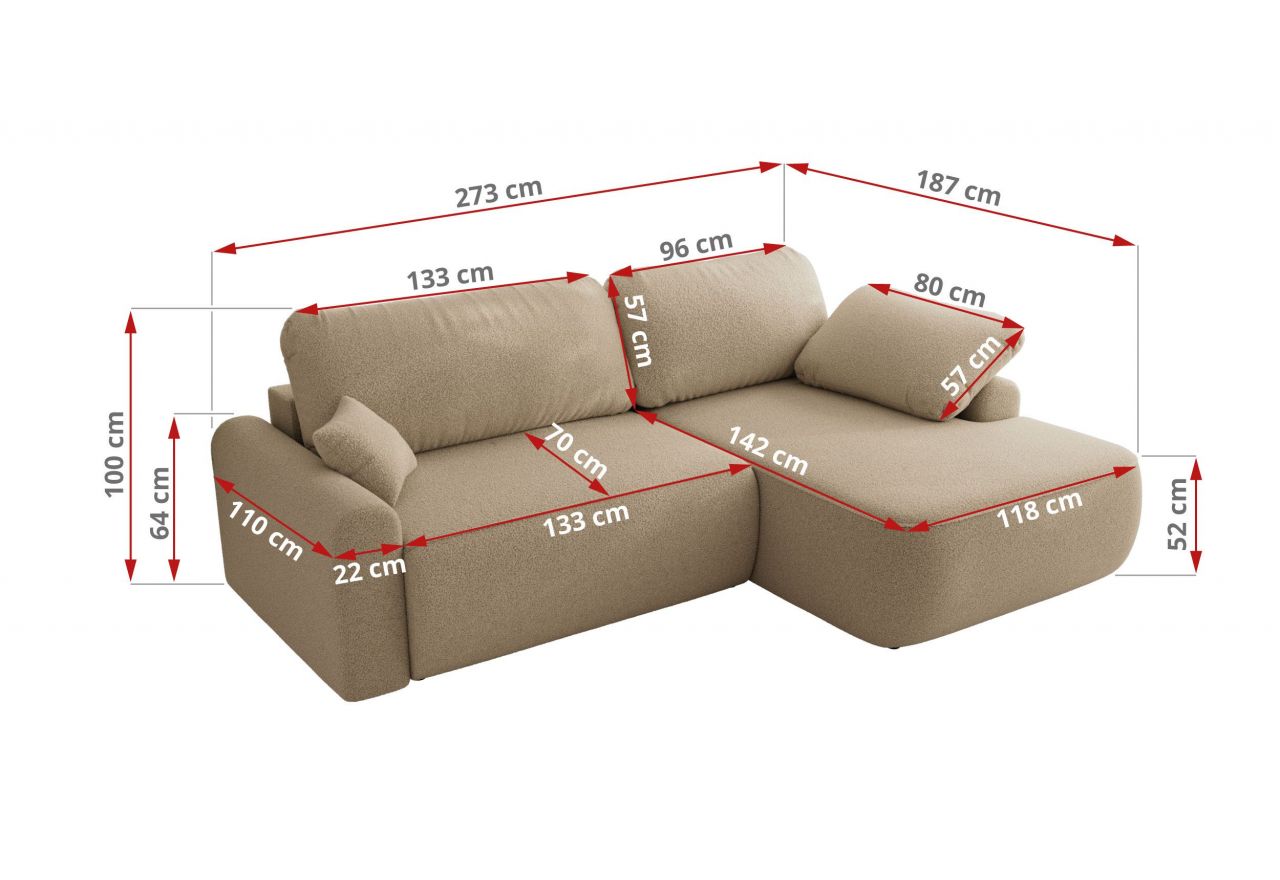 Narożnik CUBO L - strona prawa - jasnobrązowy, boucle