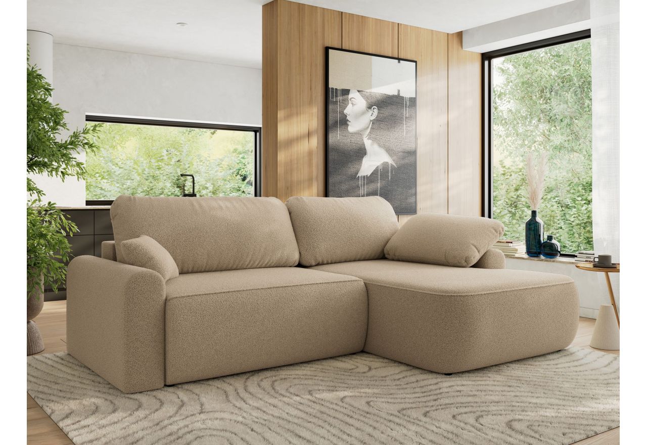 Narożnik CUBO L - strona prawa - jasnobrązowy, boucle