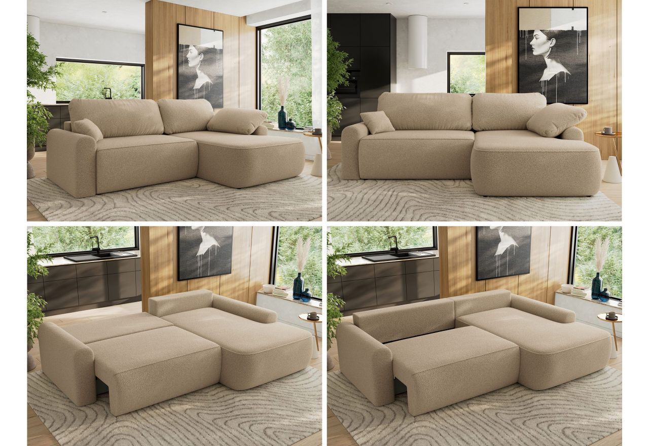 Narożnik CUBO L - strona prawa - jasnobrązowy, boucle