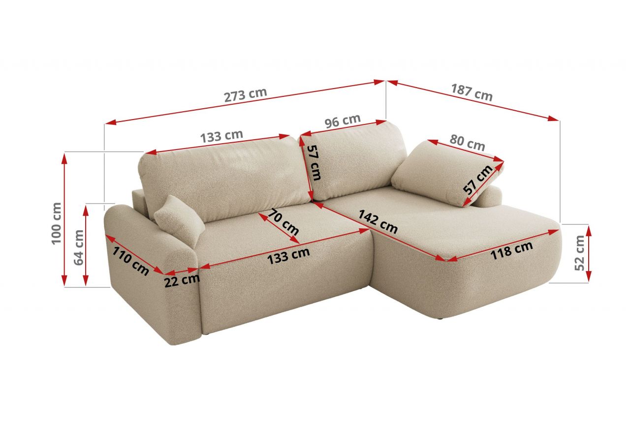 Narożnik CUBO L - strona prawa - beżowy, boucle