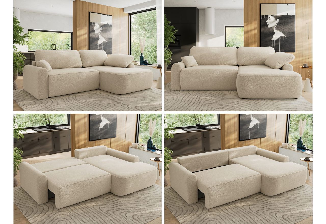 Narożnik CUBO L - strona prawa - beżowy, boucle