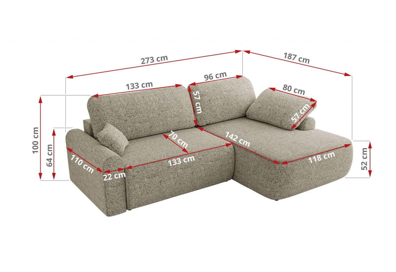 Narożnik CUBO L - strona prawa - beżowy, struktura