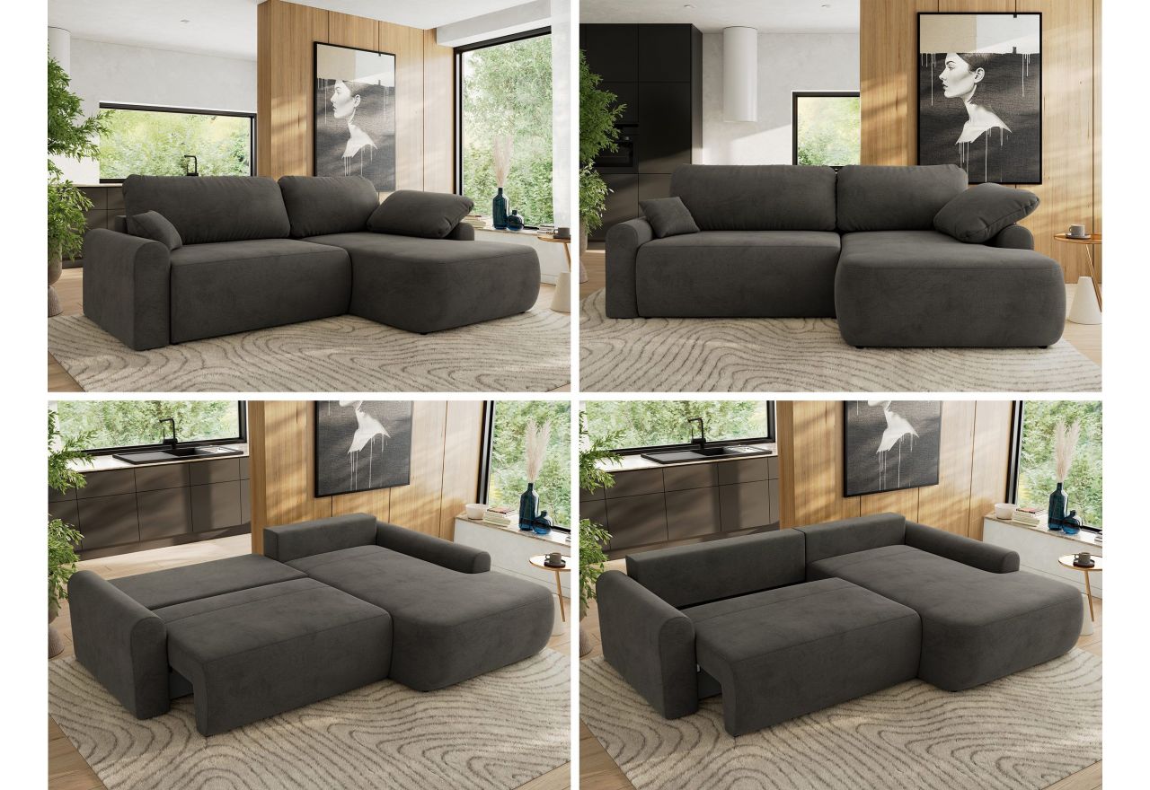 Narożnik CUBO L - strona prawa - ciemnoszary, welwet