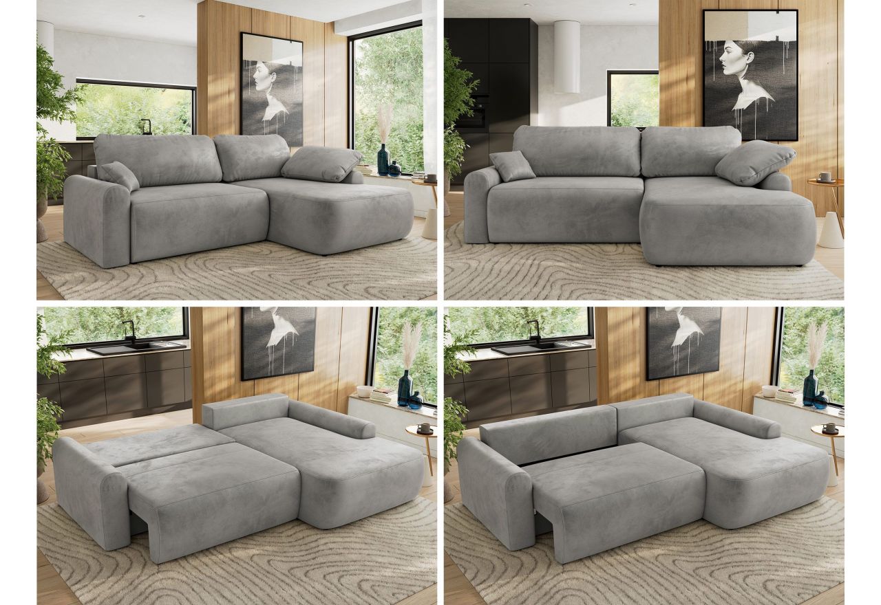 Narożnik CUBO L - strona prawa - jasnoszary, welwet