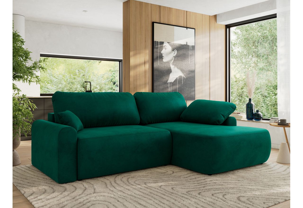 Narożnik CUBO L - strona prawa - ciemnozielony, welwet