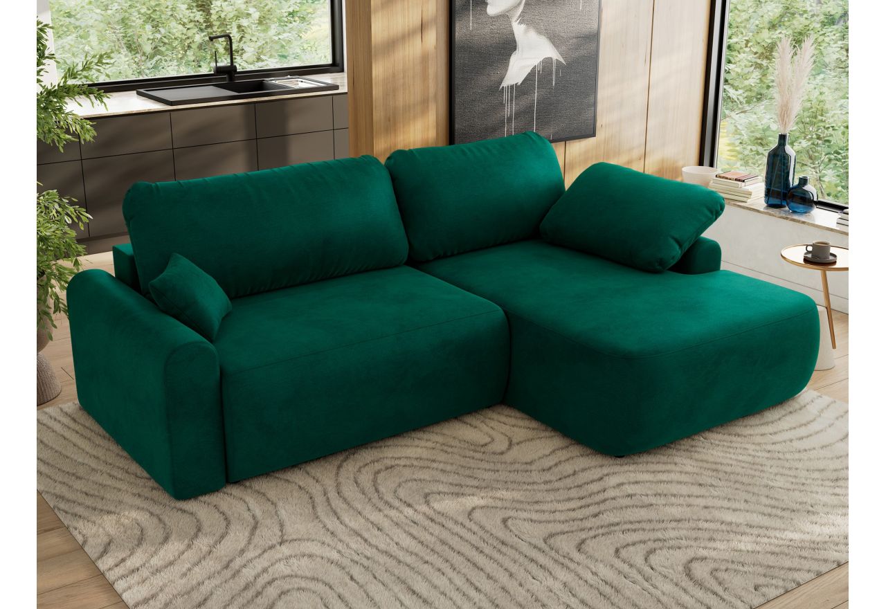 Narożnik CUBO L - strona prawa - ciemnozielony, welwet