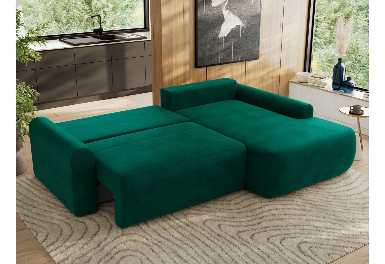 Narożnik CUBO L - strona prawa - ciemnozielony, welwet