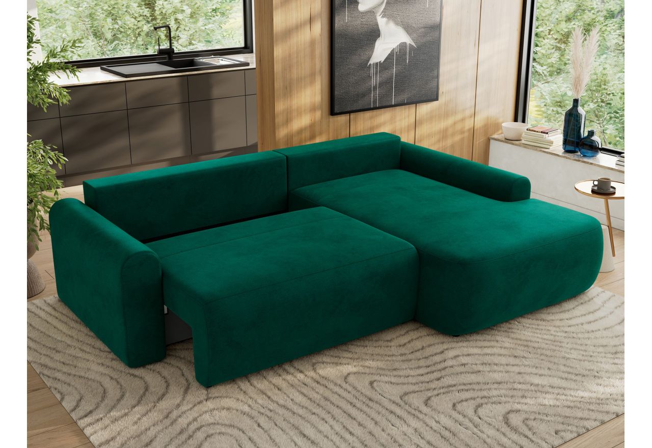 Narożnik CUBO L - strona prawa - ciemnozielony, welwet