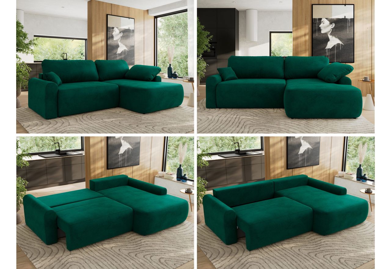 Narożnik CUBO L - strona prawa - ciemnozielony, welwet