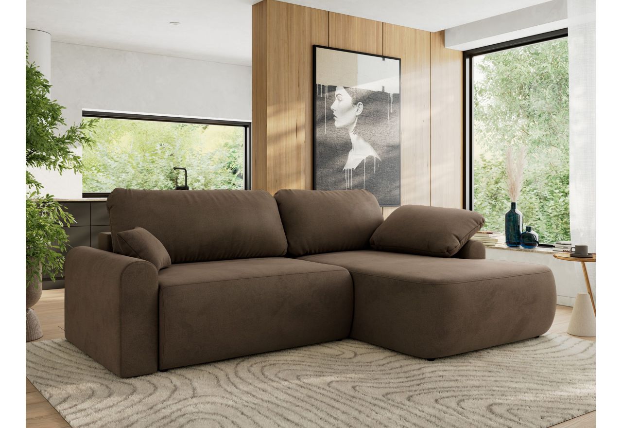 Narożnik CUBO L - strona prawa - brązowy, welwet