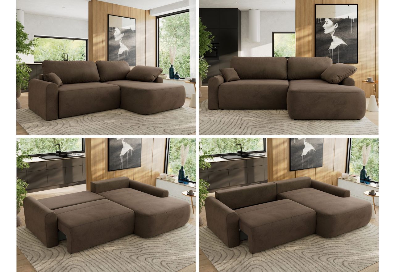 Narożnik CUBO L - strona prawa - brązowy, welwet