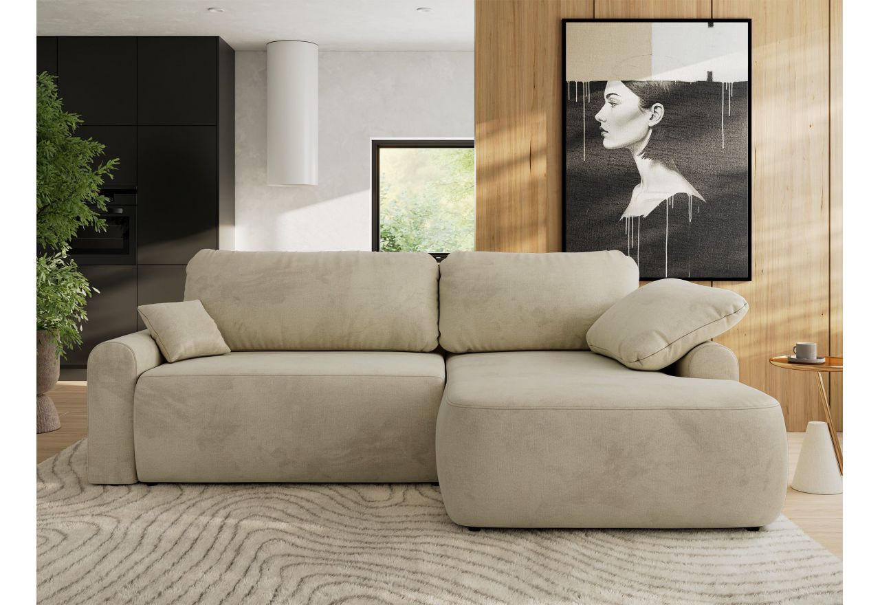 Narożnik CUBO L - strona prawa - beżowy, welwet