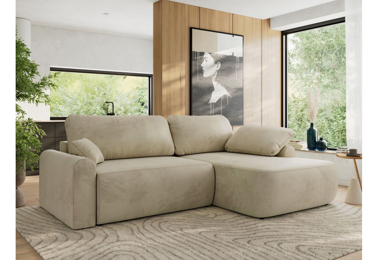 Narożnik CUBO L - strona prawa - beżowy, welwet