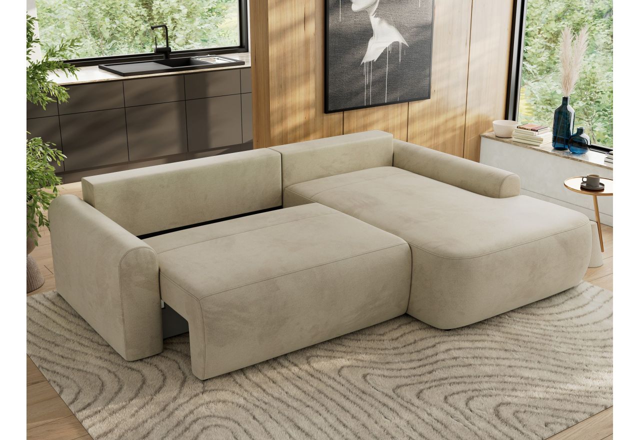 Narożnik CUBO L - strona prawa - beżowy, welwet