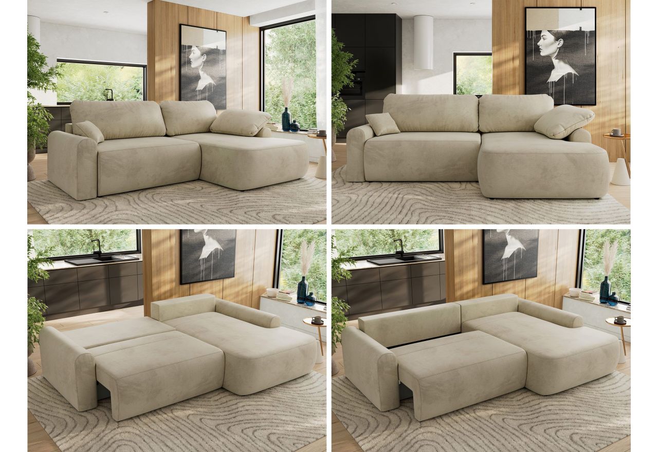 Narożnik CUBO L - strona prawa - beżowy, welwet