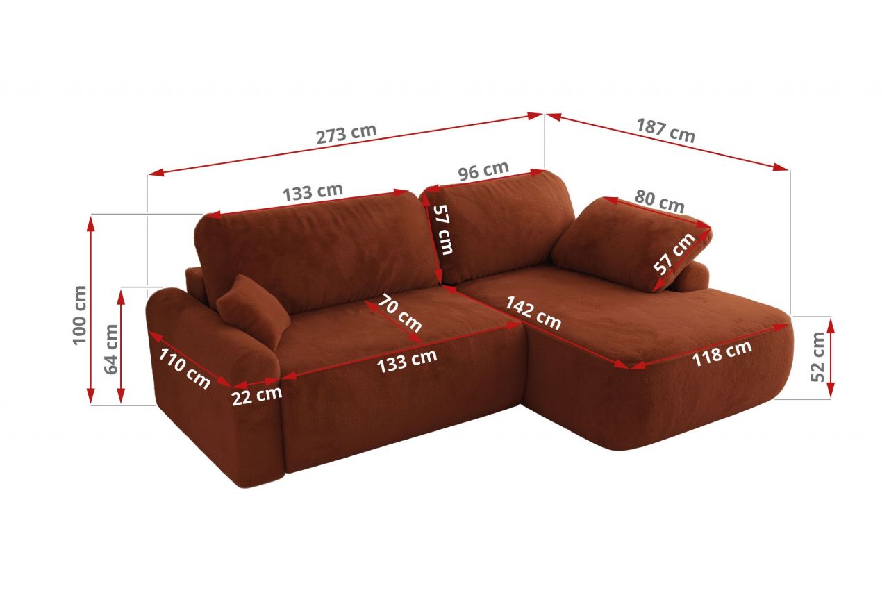 Narożnik CUBO L - strona prawa - pomarańczowy, plusz