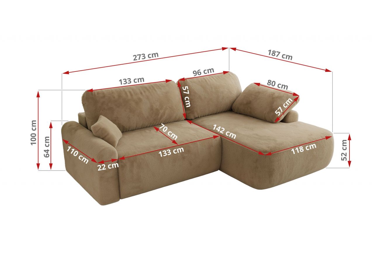 Narożnik CUBO L - strona prawa - beżowy, plusz