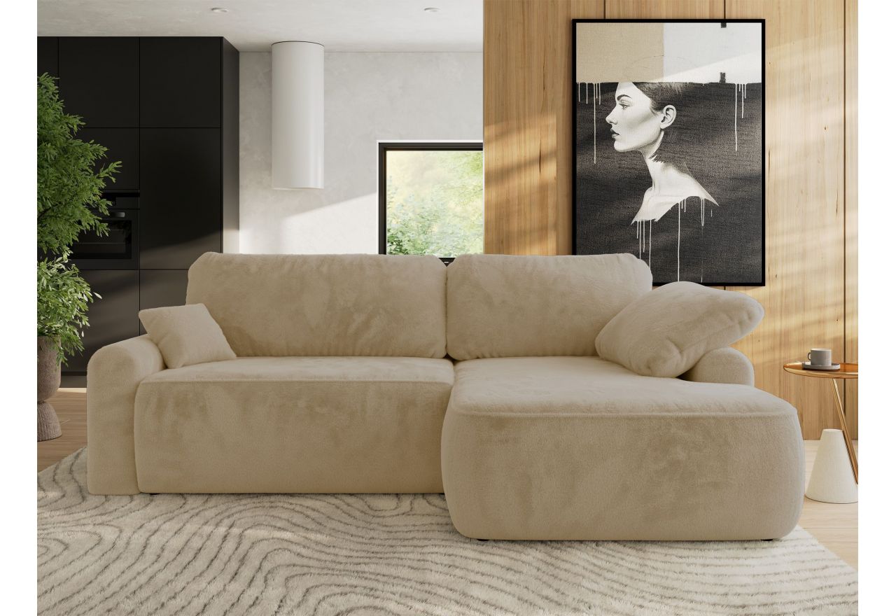 Narożnik CUBO L - strona prawa - kremowy, plusz